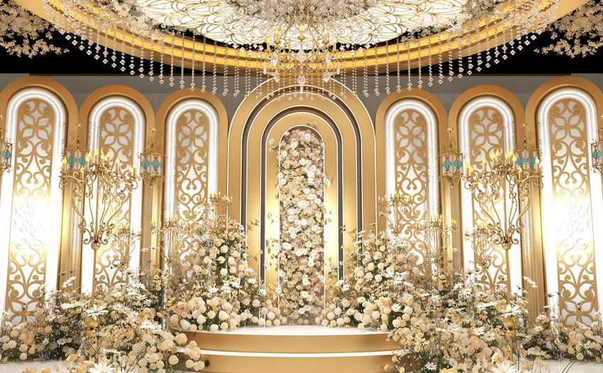 桦甸香槟色调婚礼堂效果展示